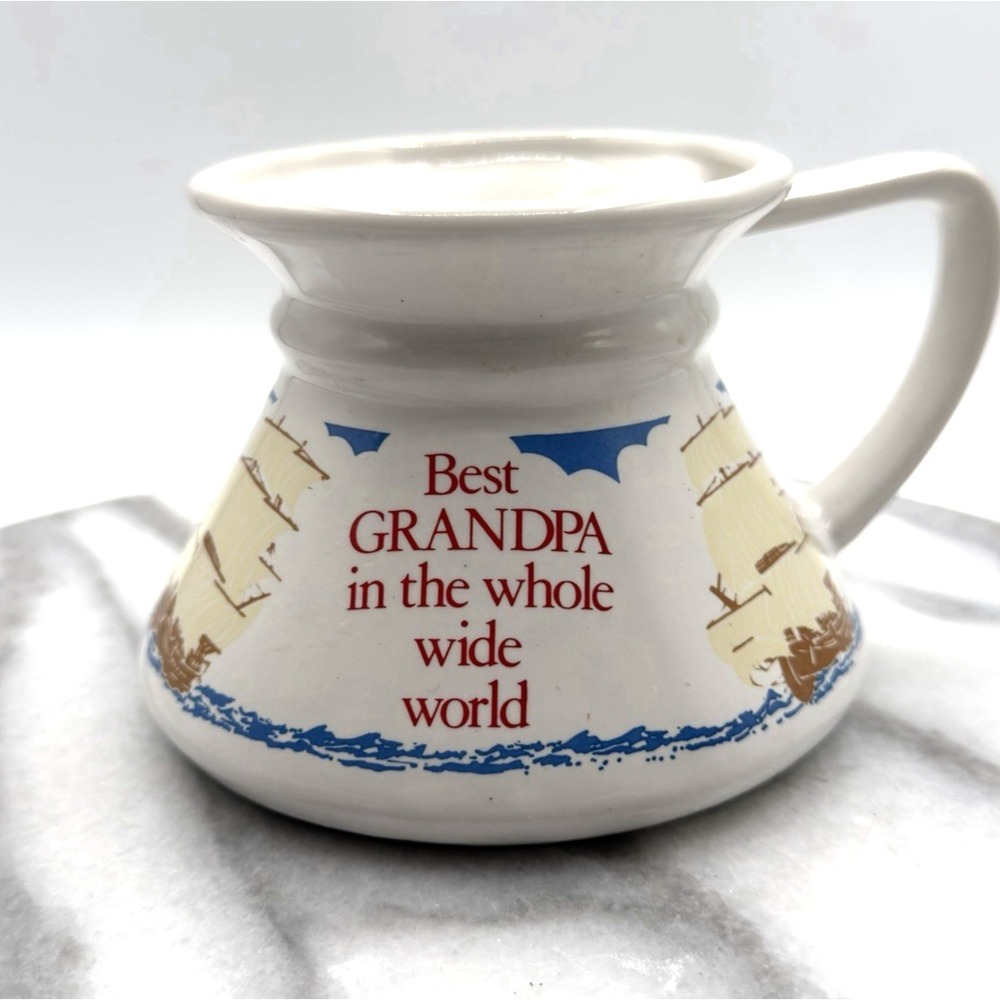 Vintage Contenova No Spill Mug Best Grandpa Ceramic‎ Novelty Cup Korea 1980s